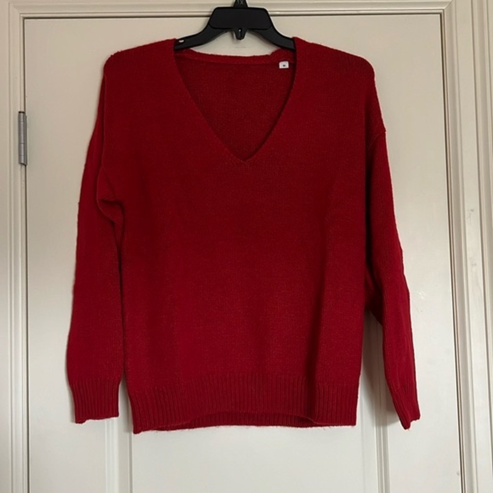 V-Neck Plain Red Sweater